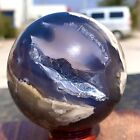 263G  Natural black Agate crystal Sphere Ball UV reaction Glow Under UV Light