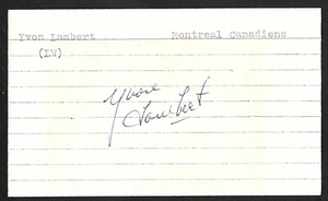Yvon Lambert (Debüt 1970) REDWINGS SABRES SIGNED AUTOGRAMM AUTO 3x5 INDEX COA - Bild 1 von 1