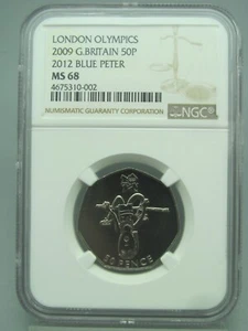 Gran Bretaña 50p Juegos Olímpicos de Londres 2012 Blue Peter NGC MS 68 2009 - Imagen 1 de 4