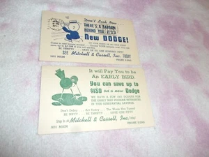 2 Adv Mailing Cards 1951 Dodge Mitchell & Cassell Peoria Illinois - Picture 1 of 2