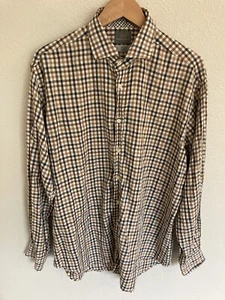 Thomas Dean TD Shirt Men Button Down Flowers Black Brown Plaid Long Sleeve XL - Picture 1 of 8