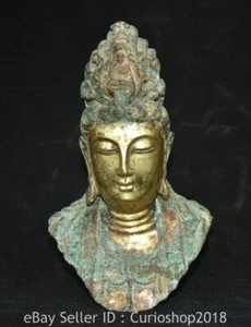 8.4" Old Chinese Buddhism Bronze Half Body Kwan-yin Guan Yin Goddess Sculpture - Picture 1 of 13