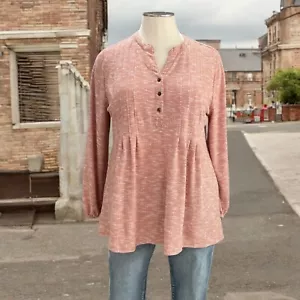 Wonderly Plus Size 2X Henley Top Dull Rose Long Sleeve Tunic Knit Blouse NWT - Picture 1 of 8