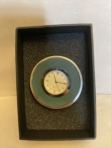 Elegant Quartz Desk Clock - Translucent Aquamarine Glass And Gray Vertical Sides - Picture 1 of 7