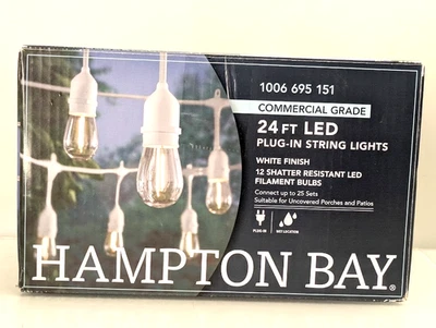 Hampton Bay Indoor/Outdoor 12-Shatter Resist Filament Bulb White String Light - Image 1 of 4
