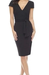 Dress The Population Dana Cocktail Dress Wrap Waist  Black Sz. Large - Picture 1 of 14
