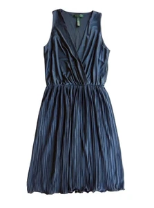 Lauren Ralph Lauren USA Women's Designer Navy Blue V-Neck Long Dress - Size 6 - Picture 1 of 12