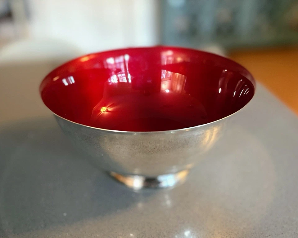 Vintage Reed&Barton Silverplated and Red Enable Large Bowl Mid-Centry Modern 8" - Image 1 of 4