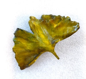 Vtg Artisan Handmade Enamel Copper Splatter Yellow Ginko Leaf Brooch Nature Wow! - Picture 1 of 4