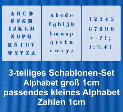 3er Schablonen Set Nr. 05 ● kleine Schrift 1cm ● Buchstaben und Zahlen - Bild 1 von 4