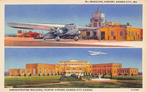 Flugzeug Municipal und Fairfax Flughäfen Kansas City Missouri KS Leinen Postkarte - Bild 1 von 2