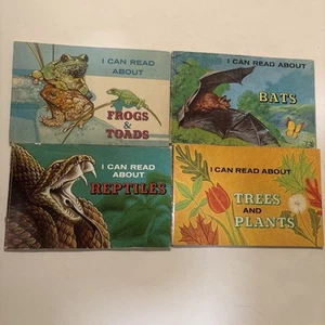 4 Vintage Ich kann über Bücher lesen Bäume Frösche Reptilien Fledermäuse - Bild 1 von 4