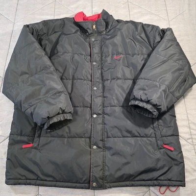 Vintage 90s Nike Black Red Puffer Jacket Mens 2XL Full Zip & Snap Red Swoosh Y2K - Image 1 of 4