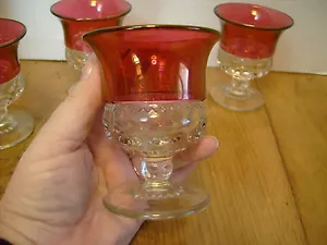4 vajilla de vástago vintage con huellas dactilares de vidrio destellado King's Crown Ruby - Imagen 1 de 2
