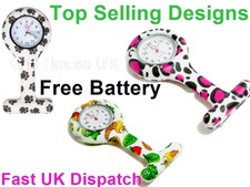 Patterned Nurse Watch Silicone Brooch Tunic Fob Quartz Watch With FREE BATTERY