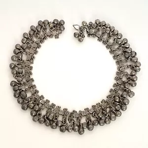 Antique Tribal Old Silver ANKLET Belly Dance Bells Authentic Hearts Signed Lock - Picture 1 of 8