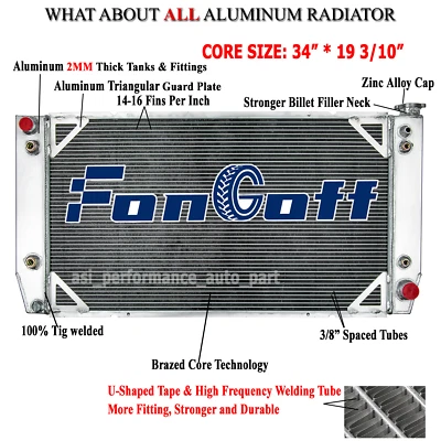 4 Row Aluminum Radiator For 1988-2000 CHEVY GMC C/K C2500 K3500 Suburban 7.4L V8 Foto 1 de 4