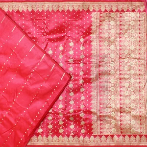 Vintage Hot Pink Kunst Seide Banarasi Brokat Schwer Hochzeit Sari Handarbeit Stoff Sari - Bild 1 von 6