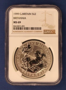 1999 Royal Mint 1oz Silver Britannia £2 coin NGC Graded MS69 - Picture 1 of 2
