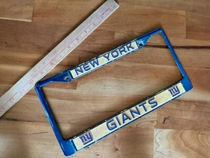 Vintage 90s New York NY Giants Metal Aluminum License Plate Frame Blue & Yellow - Picture 1 of 2
