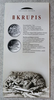 Latvian Bank 1 Lats Commemorative Coin Booklet – "Krupis" (Toad) 2010 - Image 1 of 2