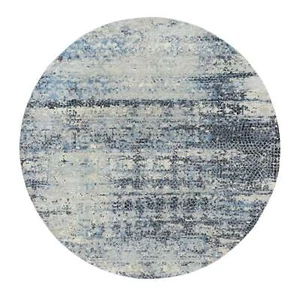 7'x7' Blue Gray Wool & Silk Hand Knotted Abstract Round Oriental Rug R65879 - Picture 1 of 8
