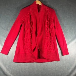 Talbots Womens Cardigan Sweater S Petite Red Nylon Cable Knit Raglan Long Sleeve - Picture 1 of 11