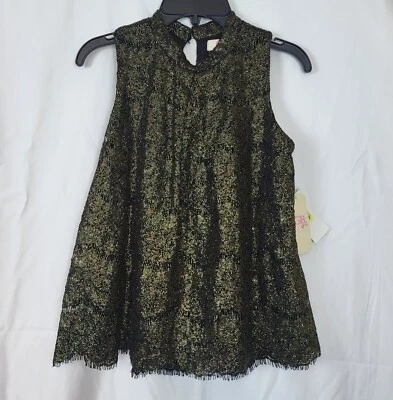 NWT GB Girls Sleeveless Metallic Black Gold High Collar Blouse Size L - Image 1 of 4