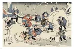 JAPANESE FINE ART Druck Poster 20x30 Schnee Winter Szene Kinder Spaß Unikat - Bild 1 von 1