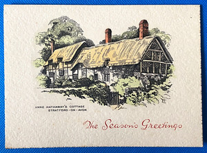 Anne Hathaway's Cottage Stratford On Avon Vintage Seasons Greetings Card Unused