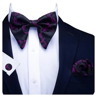 Moda Floral Ajustable Pre-atado Grande Pajarita y Bolsillo Cuadrado Juego de Gemelos Foto 1 de 4