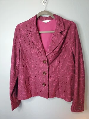 Jaqueta Blazer CAbi Feminina Frolic Plumberry 3 Botões Sobreposição de Renda Tamanho 8 - Imagem 1 de 4