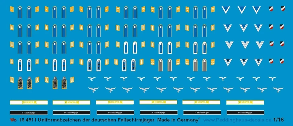 Peddinghaus-Decals 1/16 4511 Distintivi Uniforme Der Paracadutisti - Immagine 1 di 1