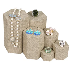 6pc Jewelry Risers Set Tall Risers Burlap Jewelry Display Risers Burlap Stand - Picture 1 of 3