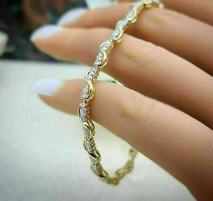 6Ct Round Cut Simulate Diamond S Bar long Tennis Bracelet 14K Yellow Gold Finish - Picture 1 of 5