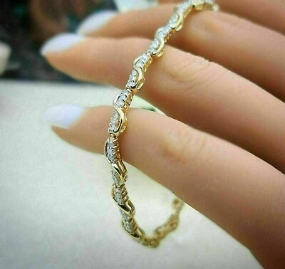 6Ct Round Cut Simulate Diamond S Bar long Tennis Bracelet 14K Yellow Gold Finish - Image 1 of 4