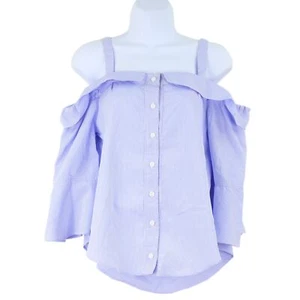 Aqua Women's Striped Button Front Cold Shoulder Casual Top, Small, Blue, $68 - Picture 1 of 3
