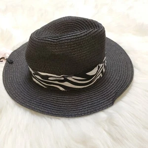 Jessica Simpson Women's Paper Straw Fedora Hat w/Zebra Ribbon - Picture 1 of 6