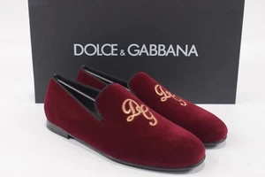 Dolce&Gabbana NWB Loafers / Slippers Size 40.5 7.5 US In Red Velvet W/ Gold Logo - Picture 1 of 11