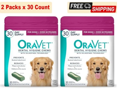 2 Packs OraVet Dental Hygiene Chews for Large & Giant Dogs, over 50-lbs 30 count