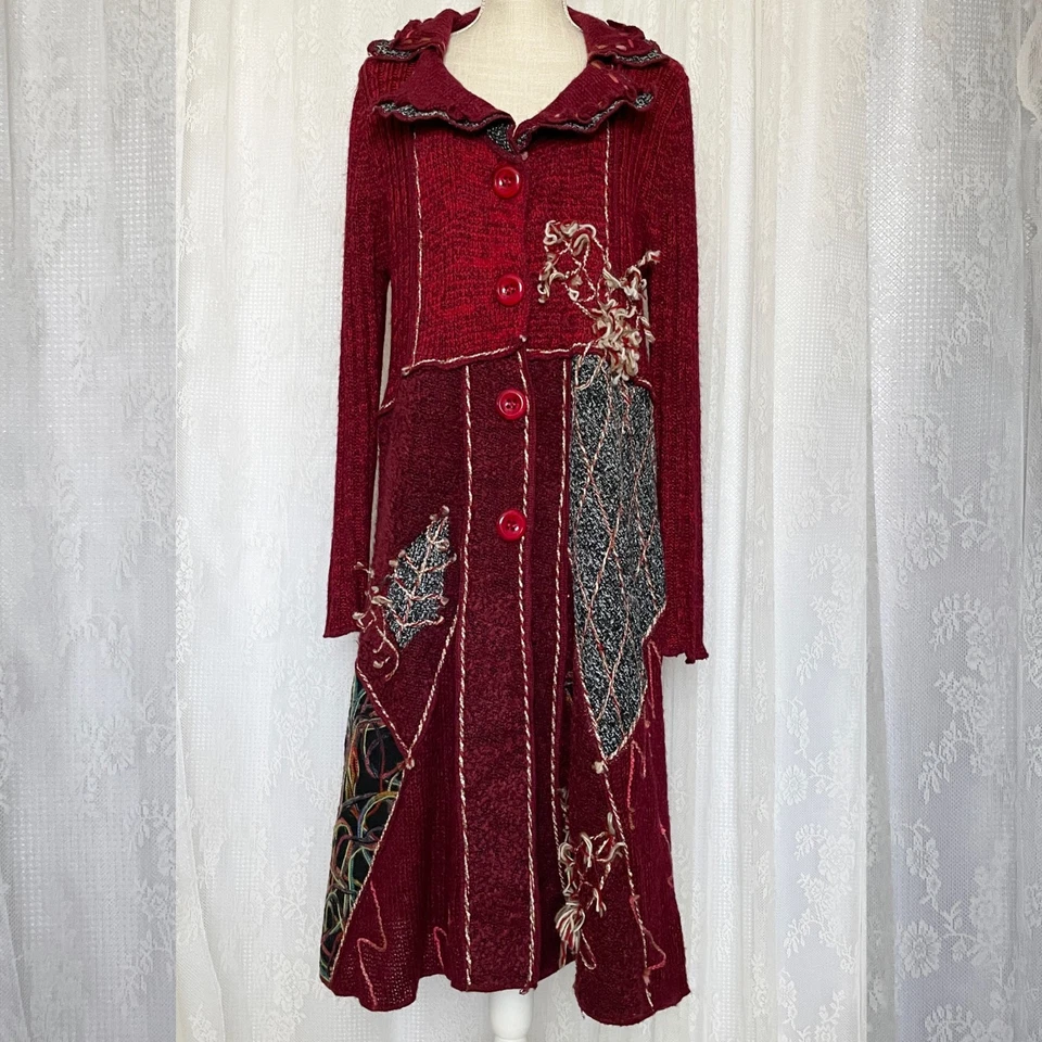 Cárdigan para mujer Pretty Angel Y2K mediano rojo retazos plumero tejido caprichoso Foto 1 de 4