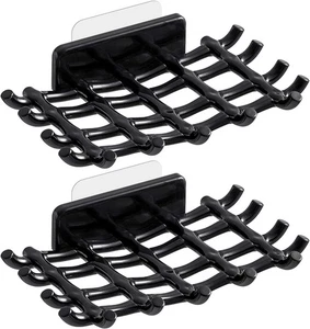 Soporte de barra de jabón para pared de ducha, plato autodrenable con negro-pack de 2 - Imagen 1 de 8