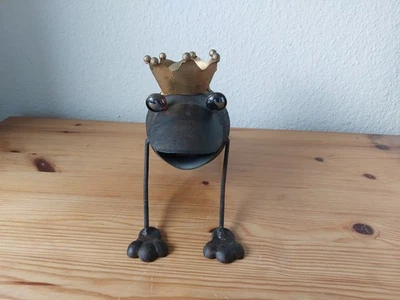 Froschkönig aus Metall mit goldener Krone - Bild 1 von 4