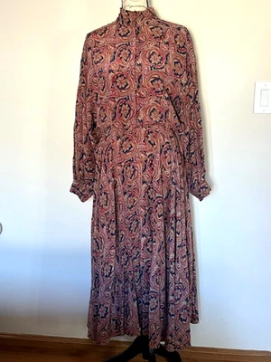 Vestido midi estampado cachemir Jack Mulqueen 100 % seda talla 14 Foto 1 de 4