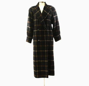 90s Alpaca Wool Pleated Plaid Coat Long Coats Steampunk Womens Coat Small S - Picture 1 of 6