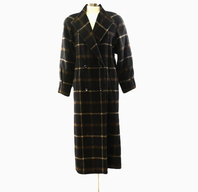 90s Alpaca Wool Pleated Plaid Coat Long Coats Steampunk Womens Coat Small S - Image 1 of 4