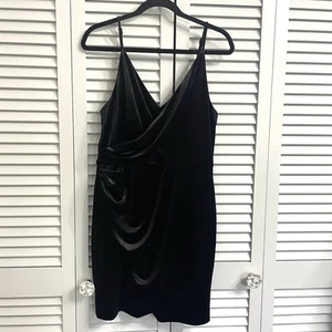 Gianni Bini schwarz Samt Wickel Cocktail Party Minikleid Spaghettiträger Gr. 10 - Bild 1 von 15