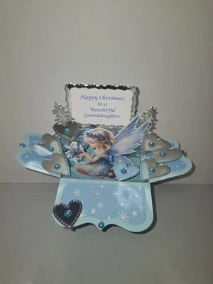 Handmade personalised Granddaughter Christmas Card. Box pop up design. - Image 1 of 4