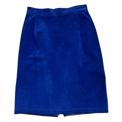 Falda lápiz recta de cuero gamuza azul real de colección Ann Taylor nueva con etiquetas años 80 90 10 Foto 1 de 4
