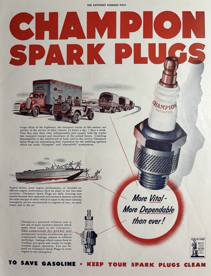 Champion Bujías Segunda Guerra Mundial Camiones Más Vitales Confiables Barcos De Colección Anuncio Impreso 1942 Foto 1 de 1